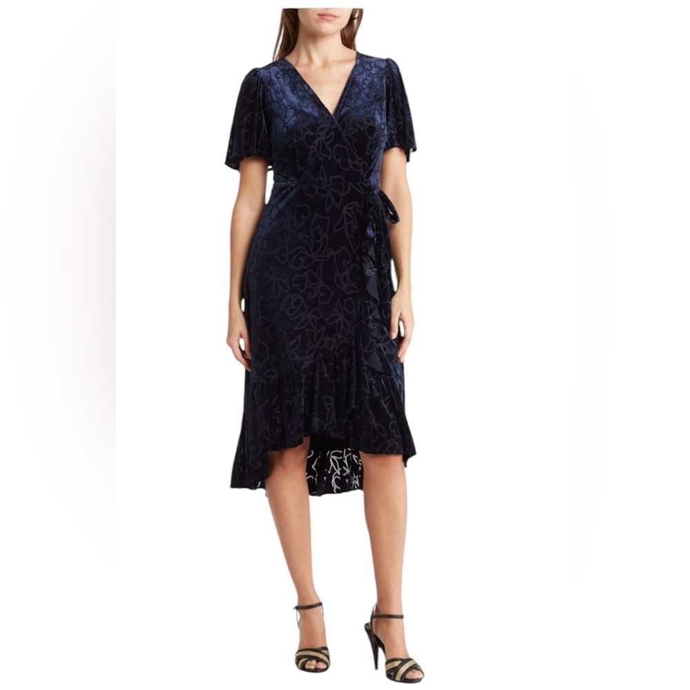 Calvin Klein burnout velvet faux wrap dress flutter sleeve size 2  whimsigoth